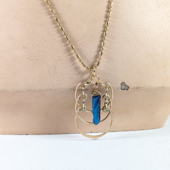 Triple Moon Goddess pendant, wiccan pagan witch Rainbow crystal wand jewelry - Picture 3 of 9